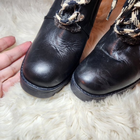 Zara Leather Chunky Heal Black Ankle Boots Size 38 - Picture 8 of 13